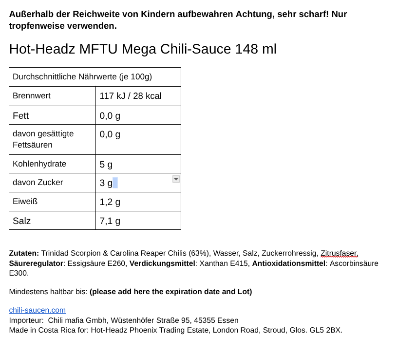 Hot-Headz Man the Fuck Up Ultra Mega Chili-Sauce 148 ml