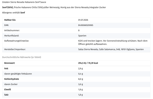 Habanero-Senf Chili-Sauce 150 ml